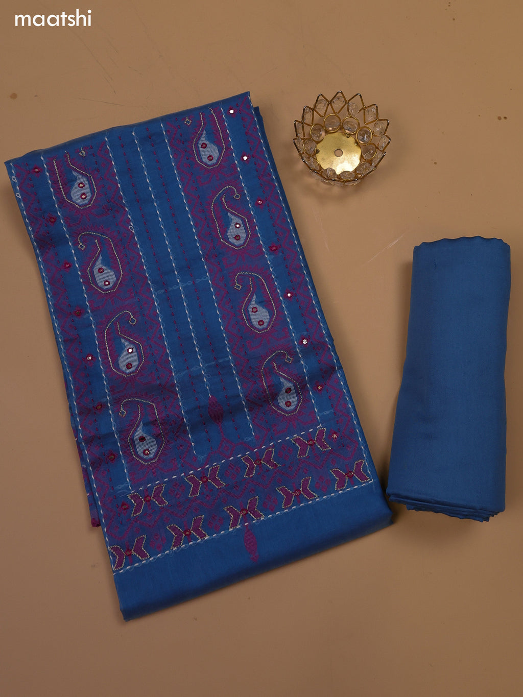 Blue Chanderi Dress Material and Bottom & Dupatta