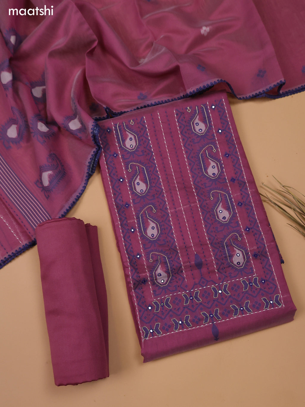 Mauve Pink Chanderi Dress Material and Bottom & Dupatta
