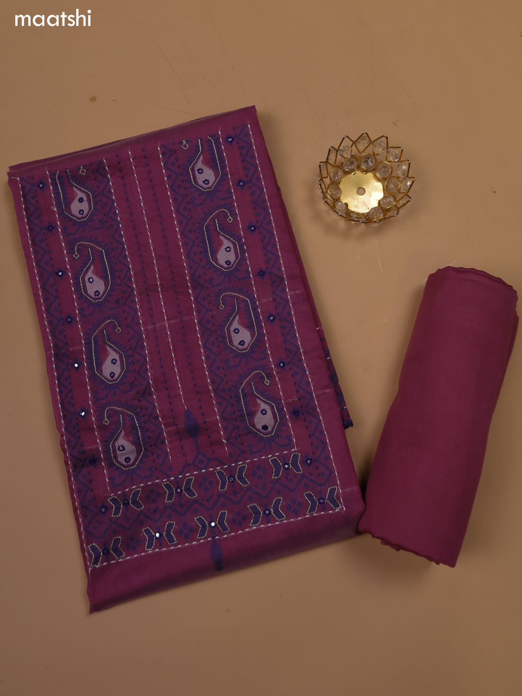 Mauve Pink Chanderi Dress Material and Bottom & Dupatta
