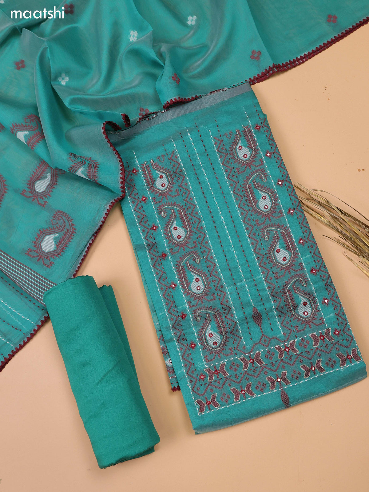 Green Chanderi Dress Material and Bottom & Dupatta