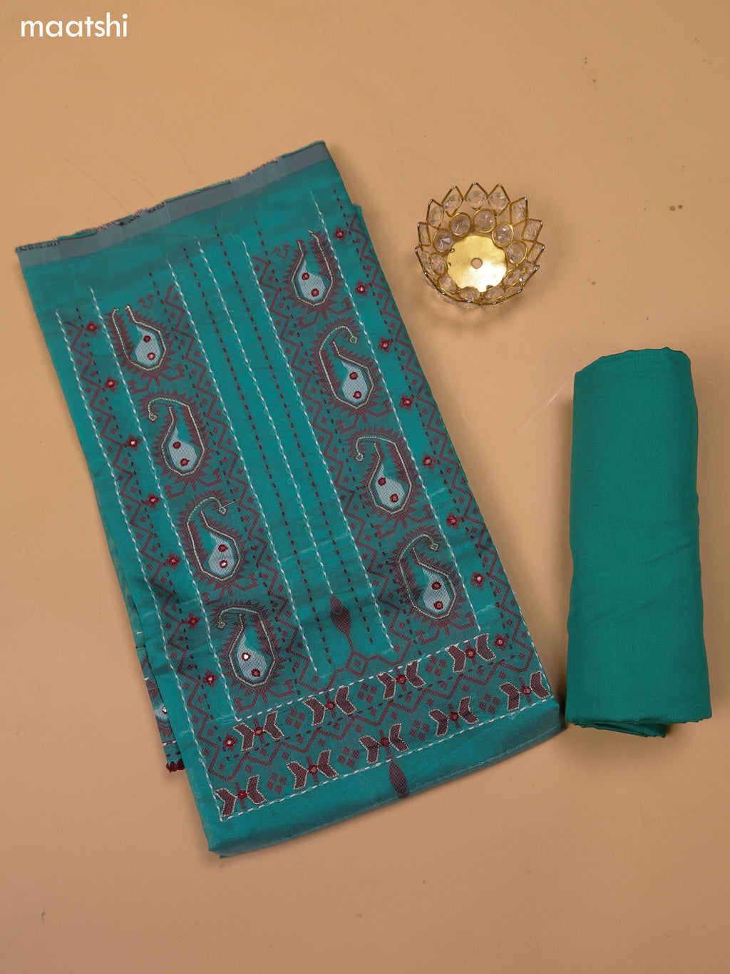 Green Chanderi Dress Material and Bottom & Dupatta