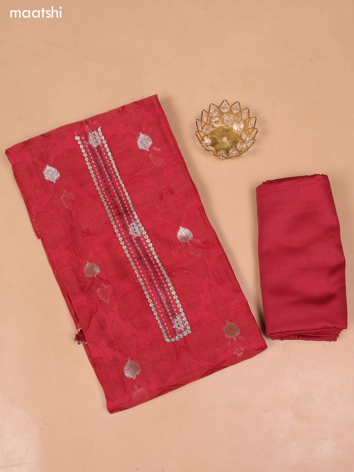 Rust Chanderi Dress Material and Bottom & Dupatta