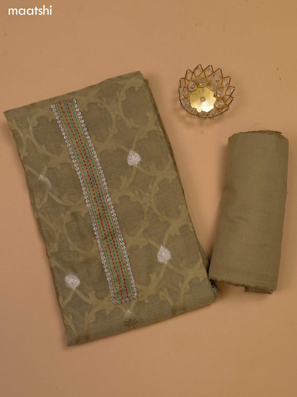 Elaichi Green Chanderi Dress Material and Bottom & Dupatta