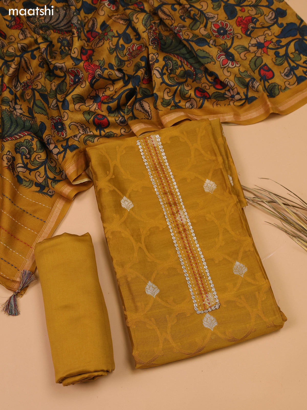 Mustard Yellow Chanderi Dress Material and Bottom & Dupatta