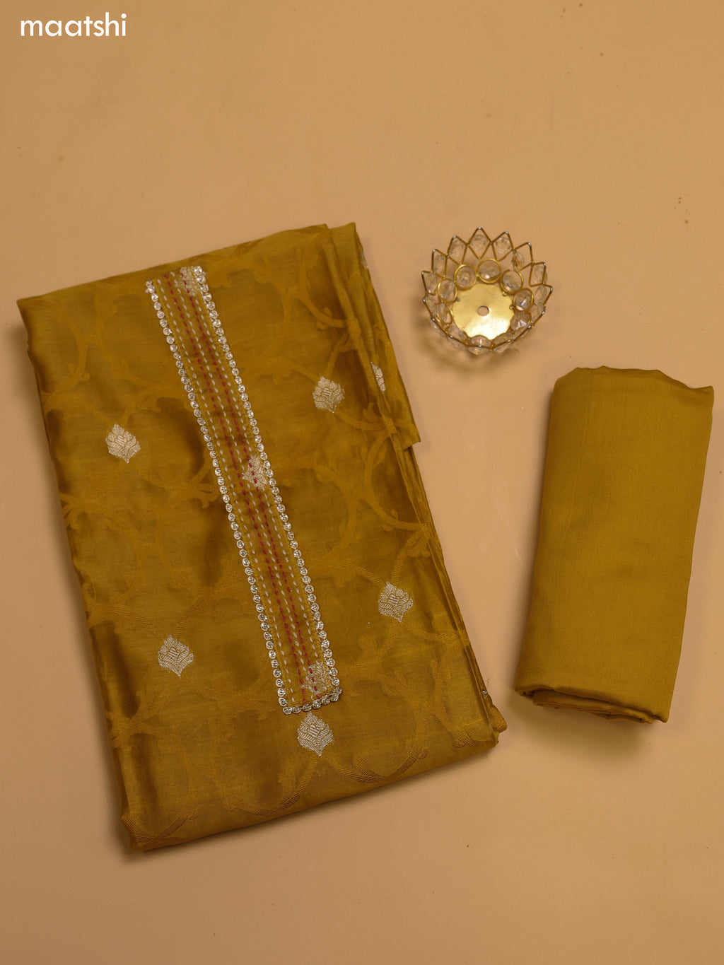 Mustard Yellow Chanderi Dress Material and Bottom & Dupatta