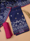 Navy Blue and Magenta Pink Chanderi Dress Material With Thread Weaves & Kantha Stitch Work Border and Bottom & Dupatta