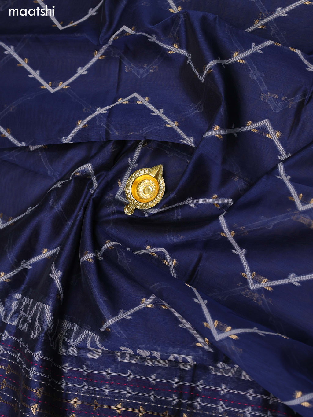 Navy Blue and Magenta Pink Chanderi Dress Material With Thread Weaves & Kantha Stitch Work Border and Bottom & Dupatta