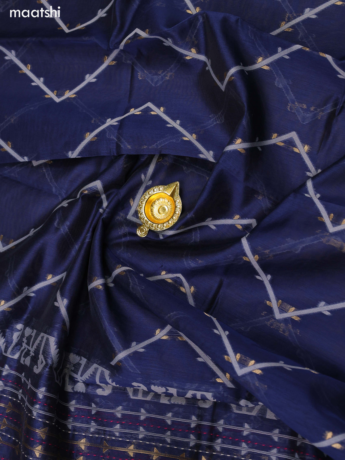 Navy Blue and Magenta Pink Chanderi Dress Material With Thread Weaves & Kantha Stitch Work Border and Bottom & Dupatta