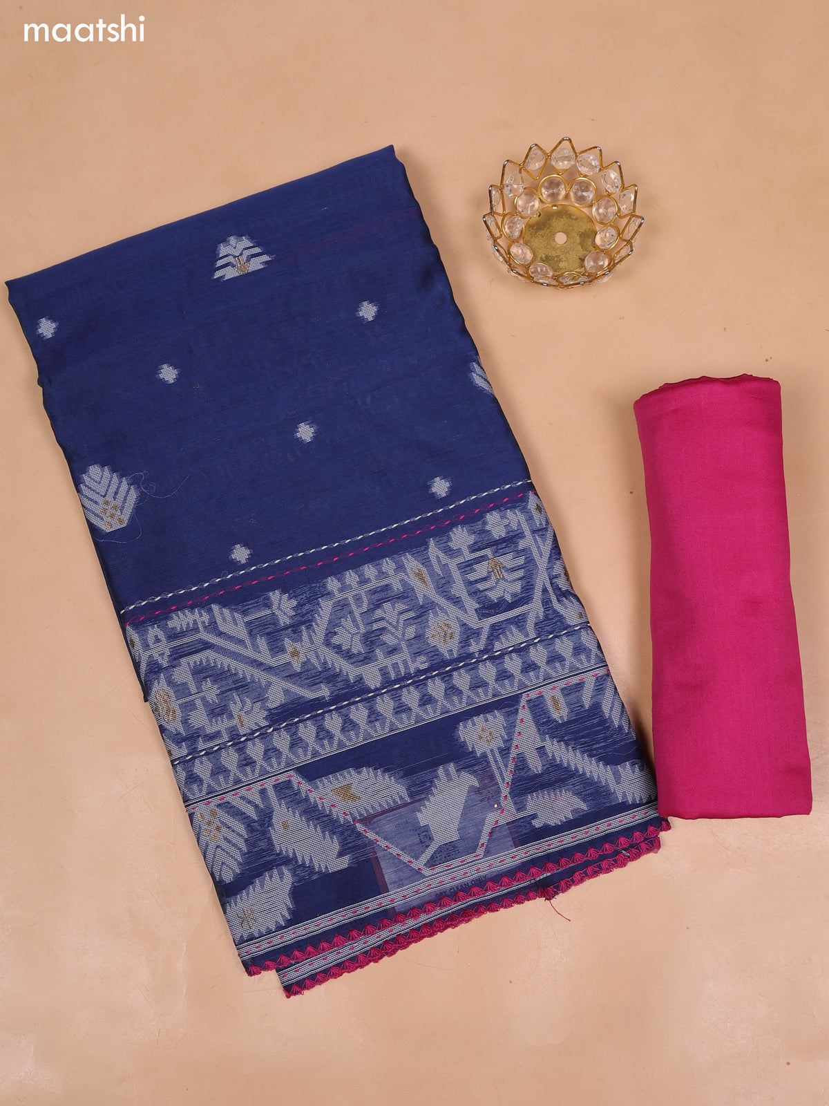 Navy Blue and Magenta Pink Chanderi Dress Material and Bottom & Dupatta
