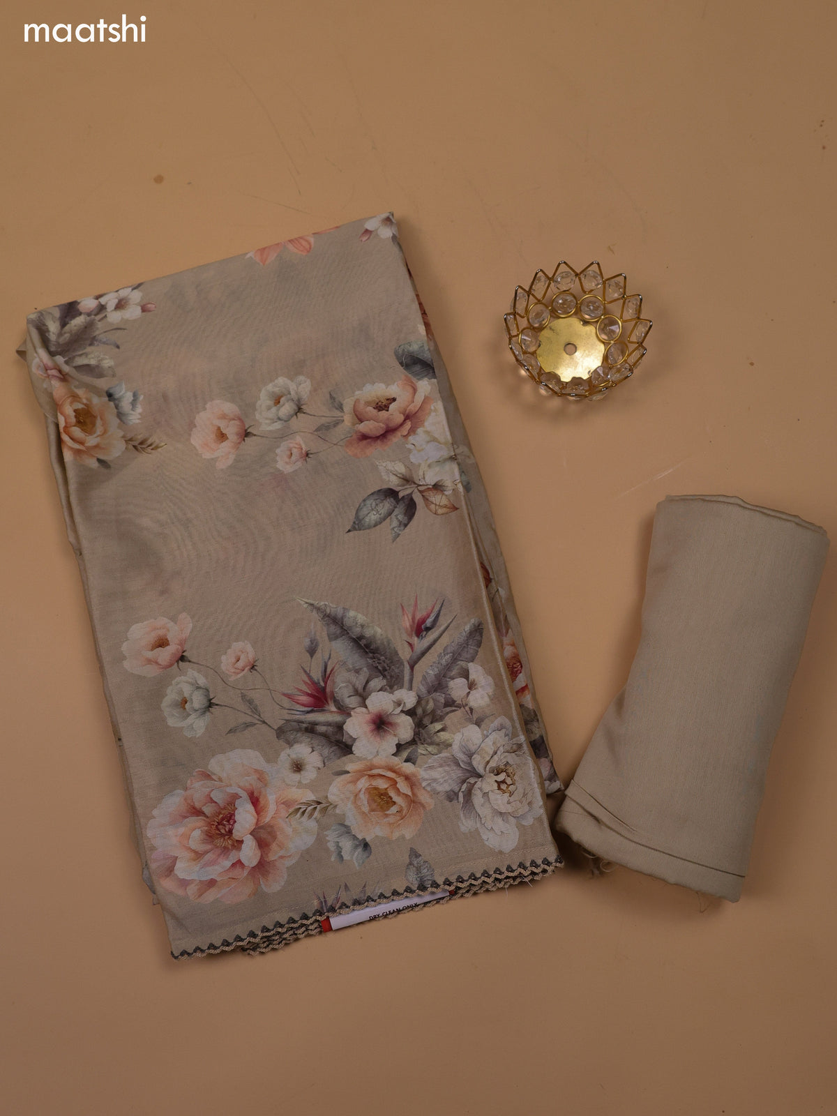 Beige Chanderi Dress Material and Bottom & Dupatta