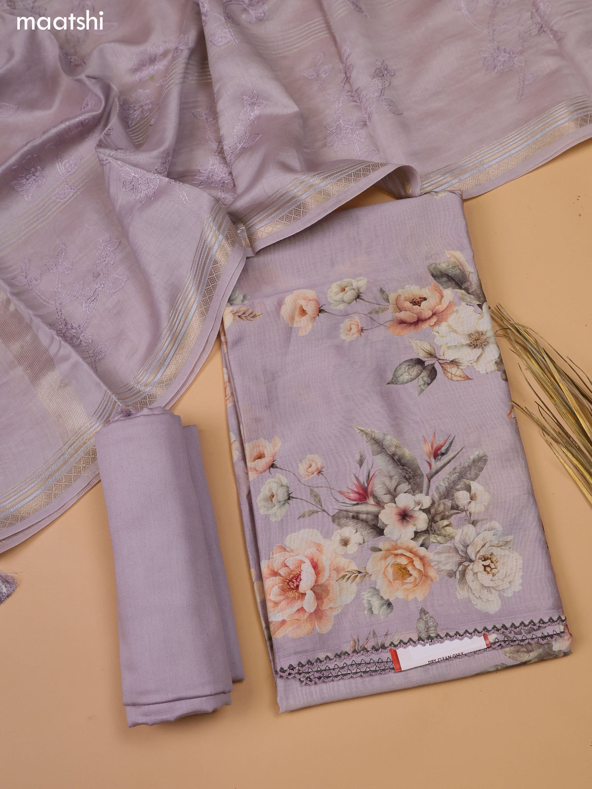 Mild Lavender Chanderi Dress Material and Bottom & Dupatta