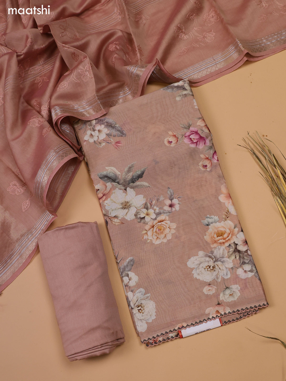 Mild Peach Chanderi Dress Material and Bottom & Dupatta