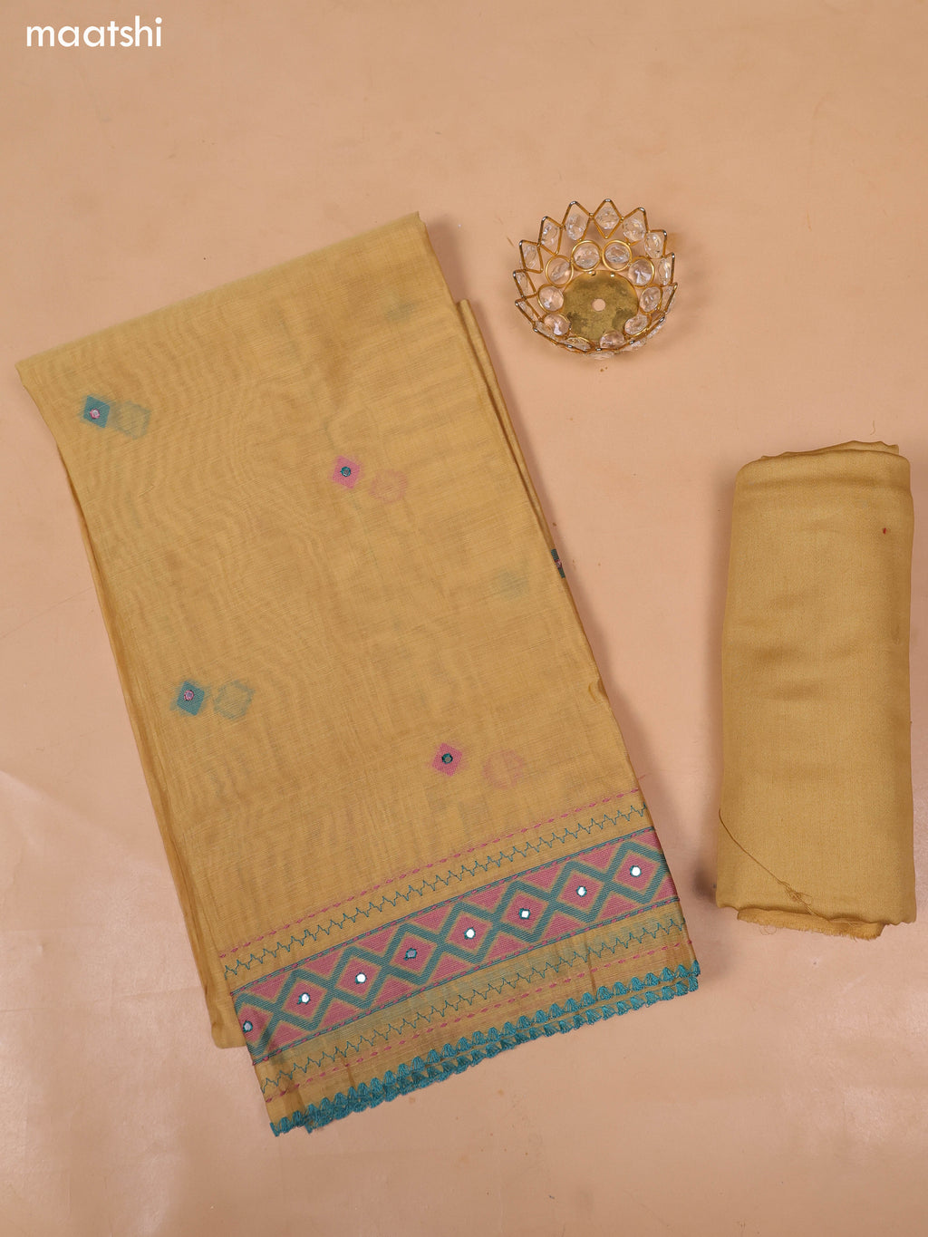 Dark Sandal Chanderi Dress Materials and Bottom & Dupatta