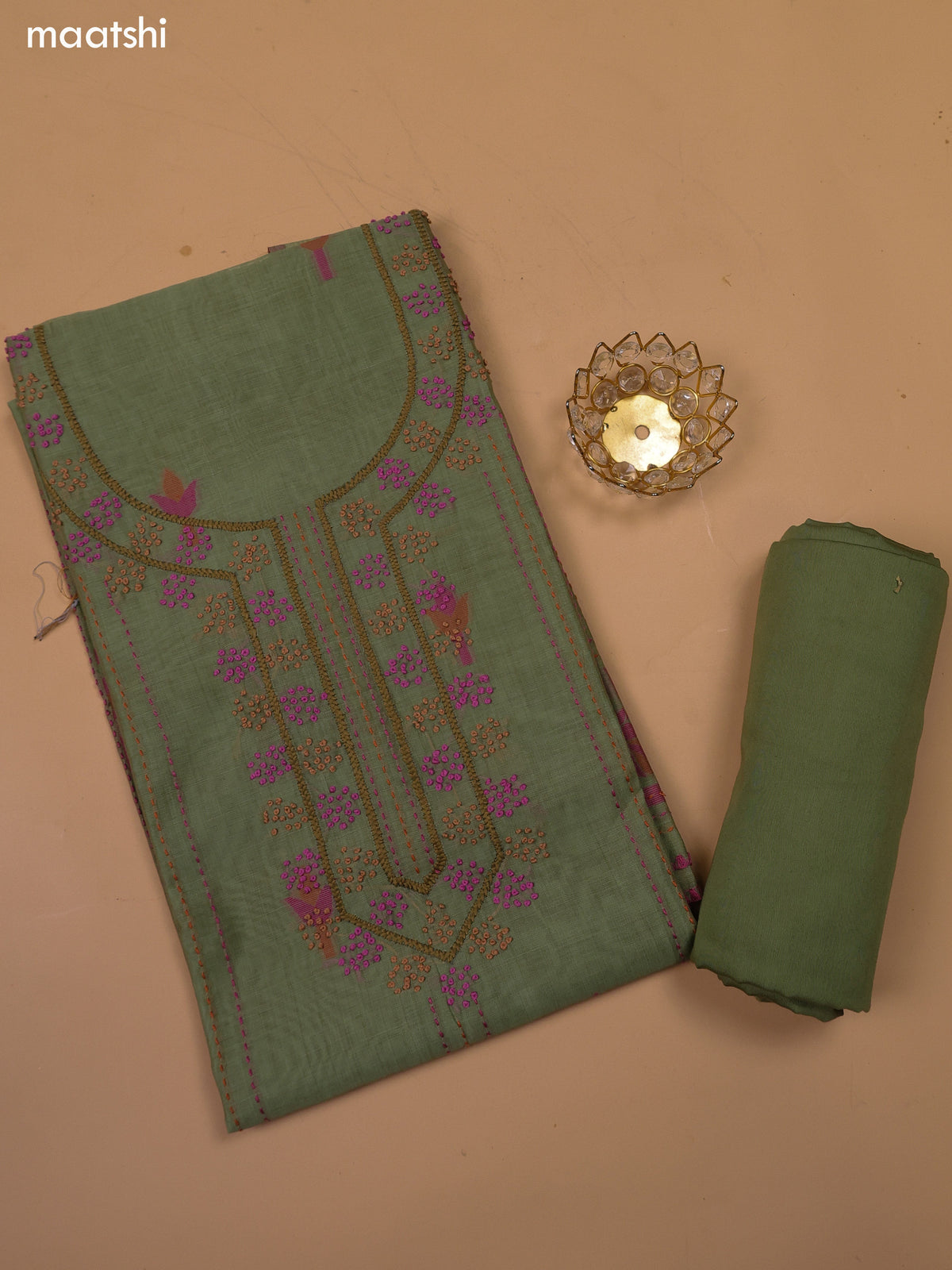 Elaichi Green Chanderi Dress Material and Bottom & Dupatta