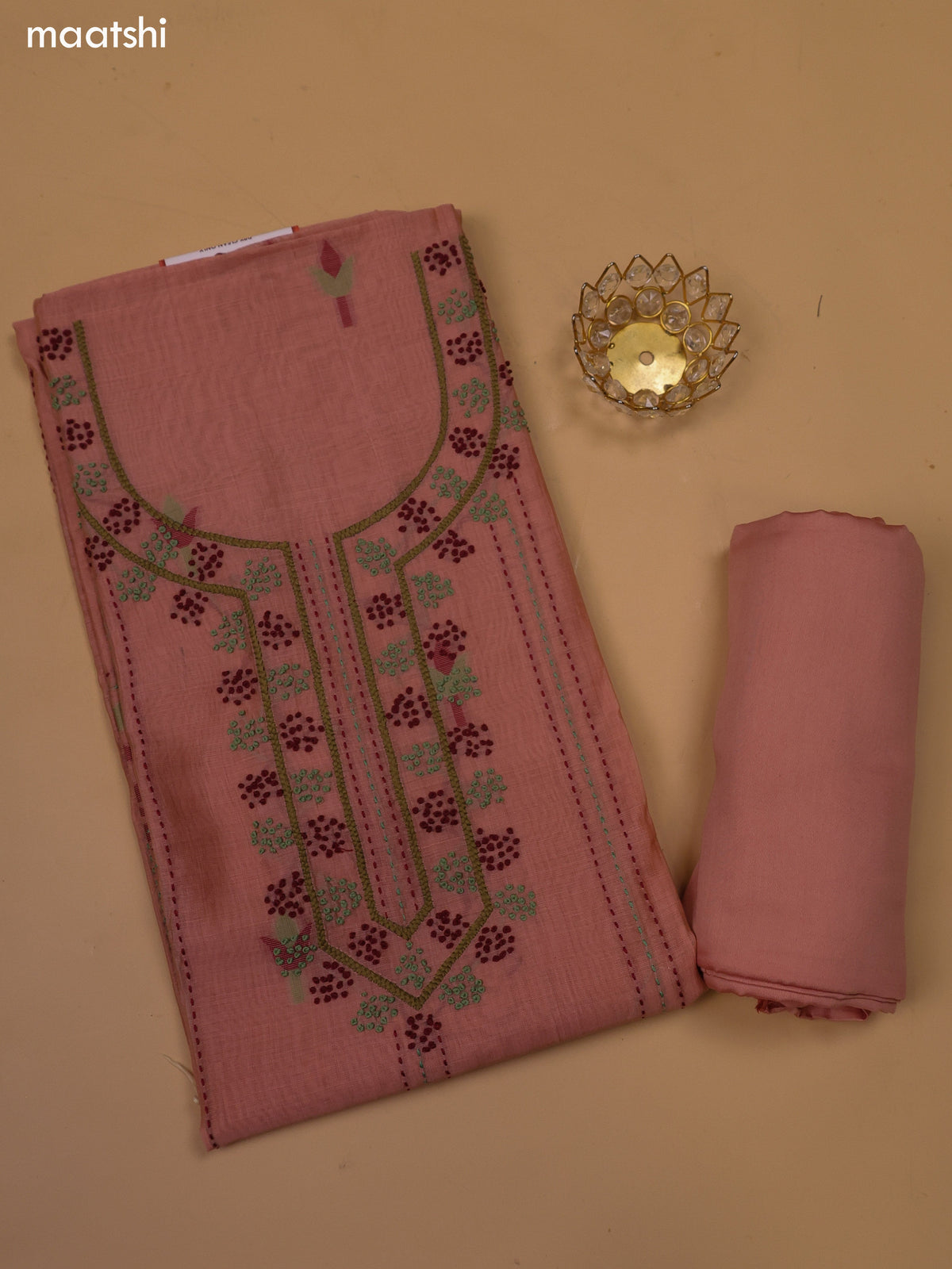 Peach Chanderi Dress Material and Bottom & Dupatta