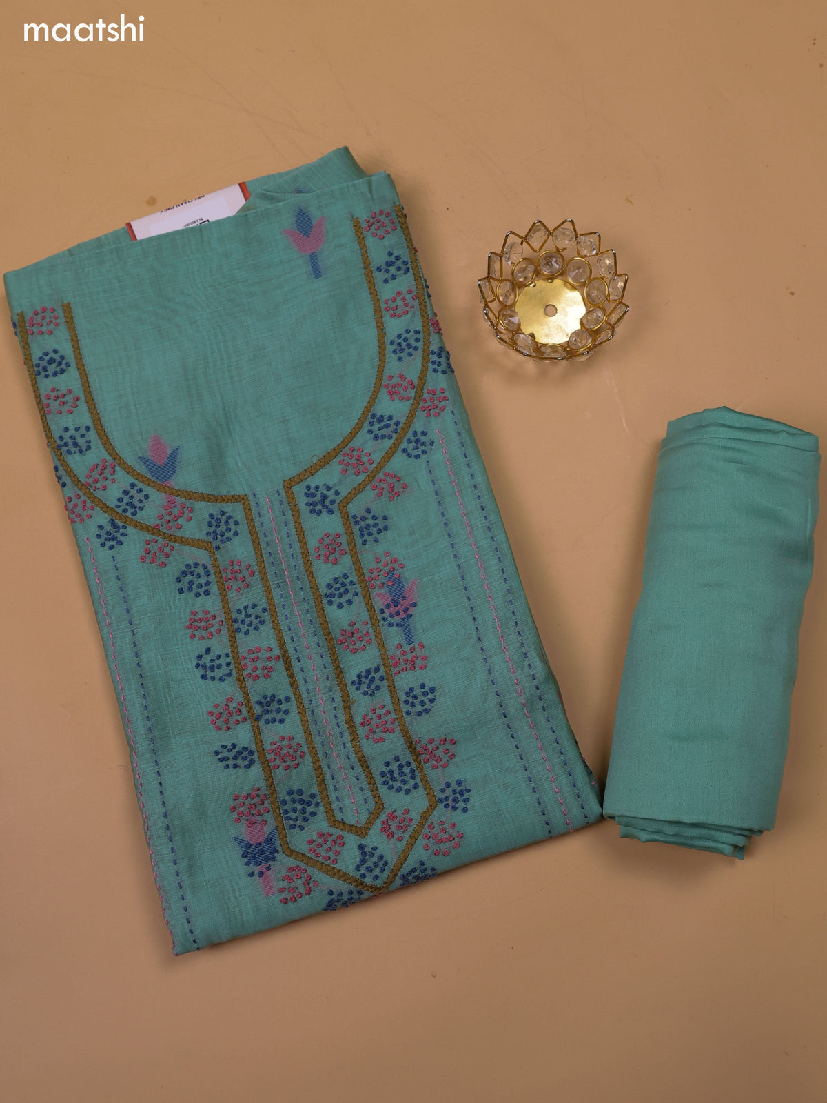 Pastel Green Chanderi Dress Material and Bottom & Dupatta