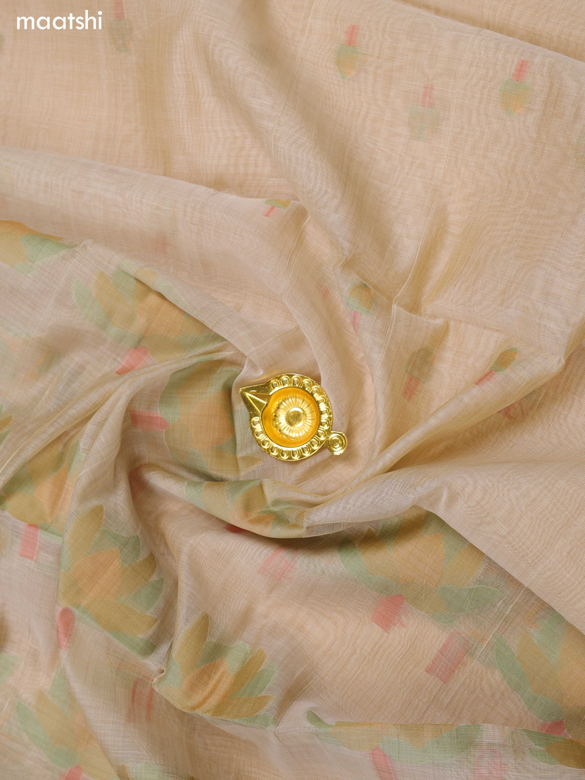 Beige and Green Chanderi Dress Material With Kantha Stitch Work and Bottom & Dupatta