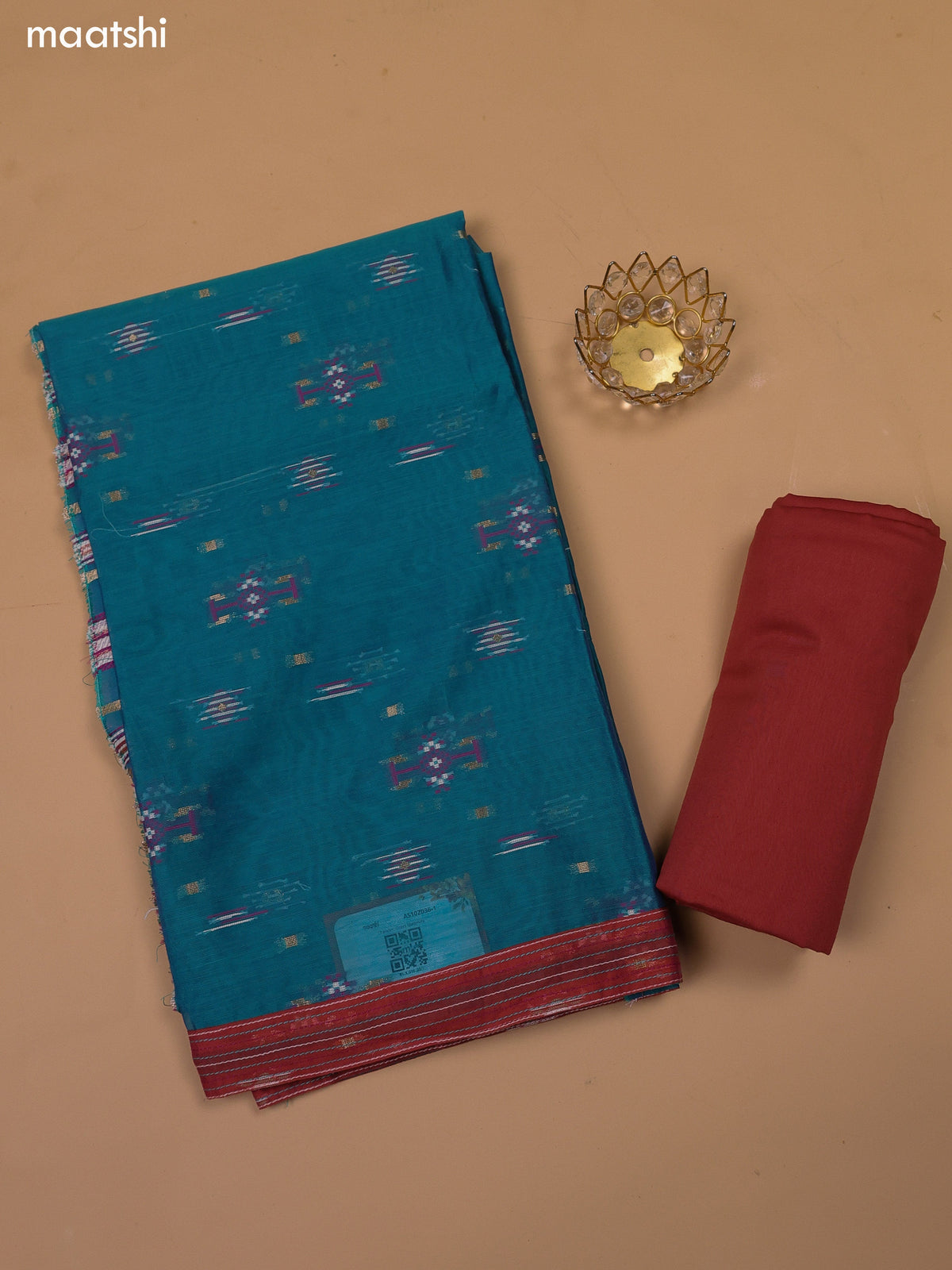 Teal Blue and Rust Chanderi Dress Material and Bottom & Dupatta
