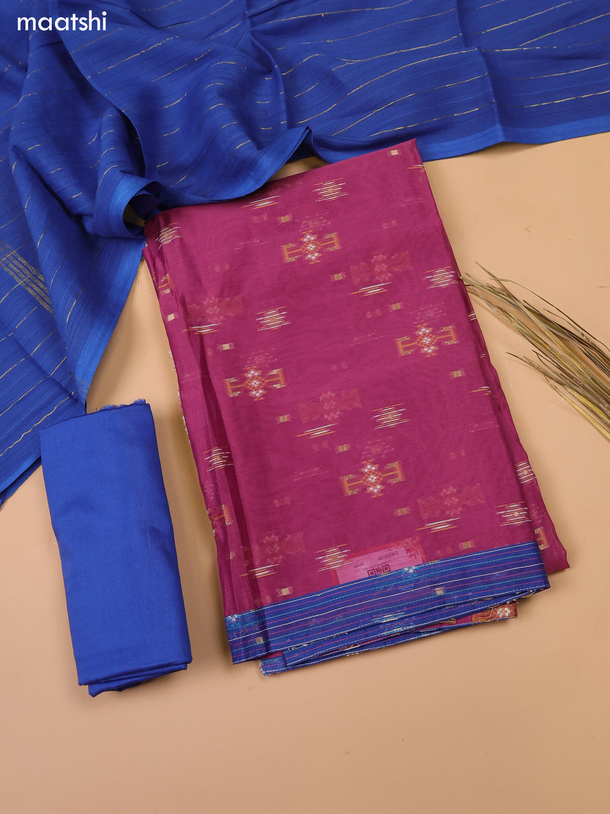 Magenta Pink and Blue Chanderi Dress Material and Bottom & Dupatta