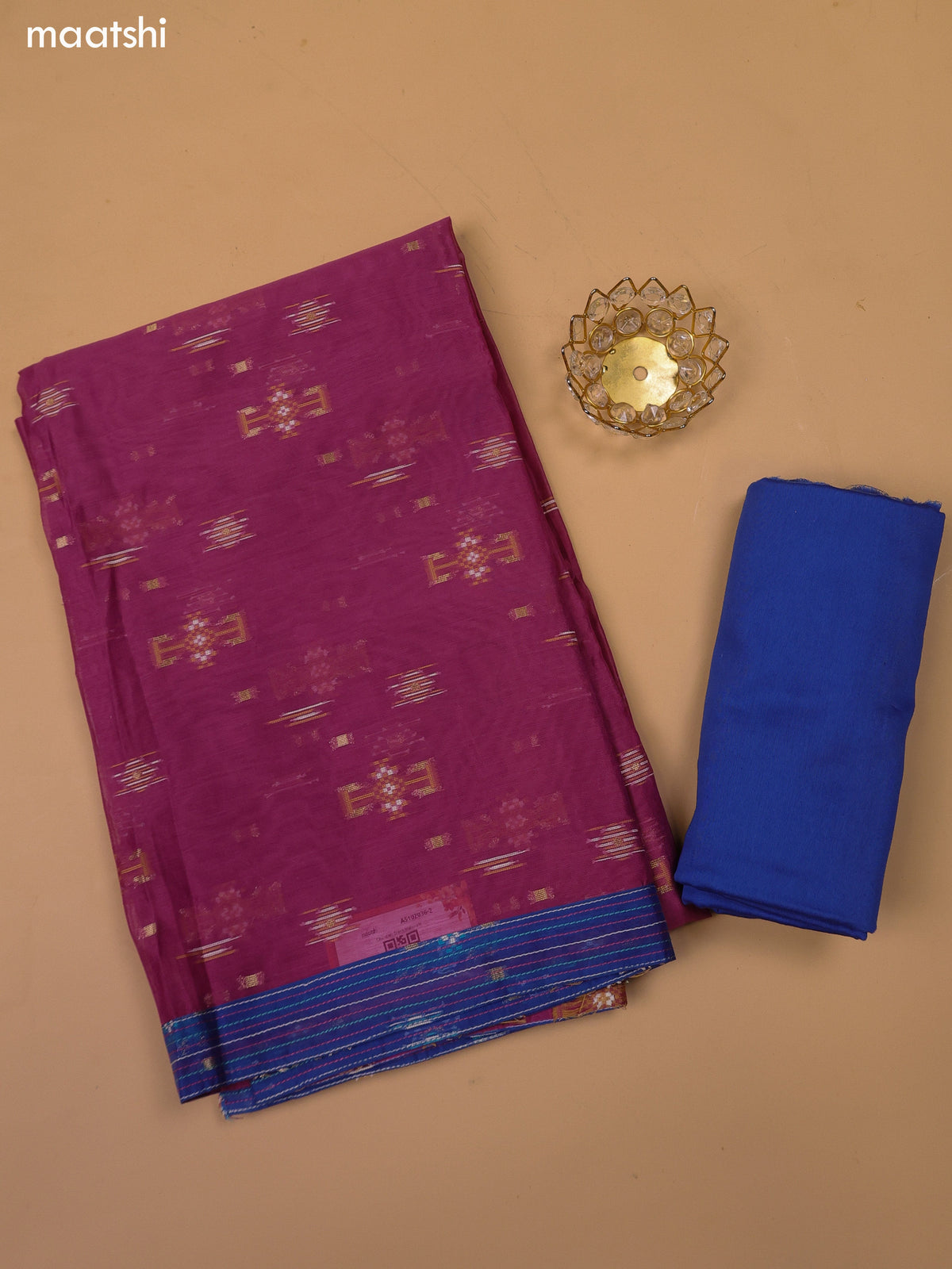 Magenta Pink and Blue Chanderi Dress Material and Bottom & Dupatta