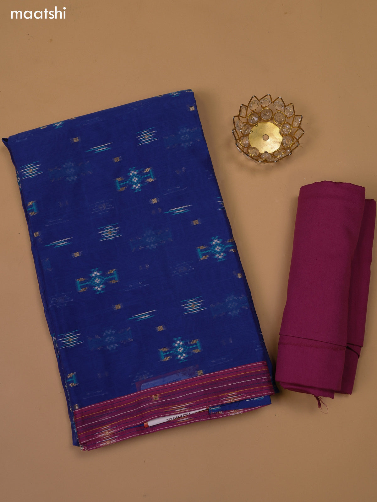 Blue & Magenta Pink Chanderi Dress Material and Bottom & Dupatta