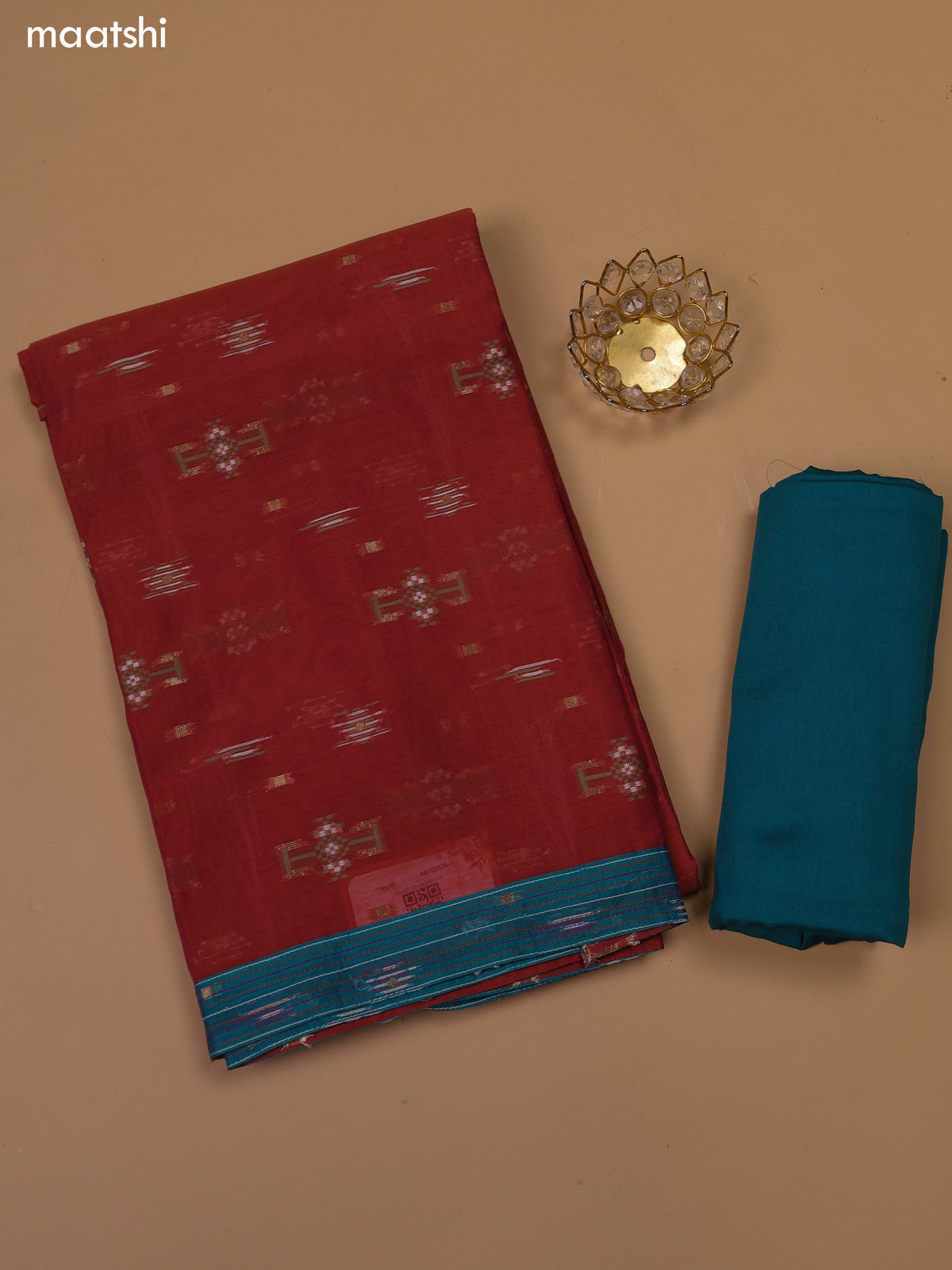 Rust and Green Chanderi Dress Material and Bottom & Dupatta