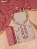 Beige and Dark Peach Chanderi Dress Material With Kantha Stitch Work and Bottom & Dupatta