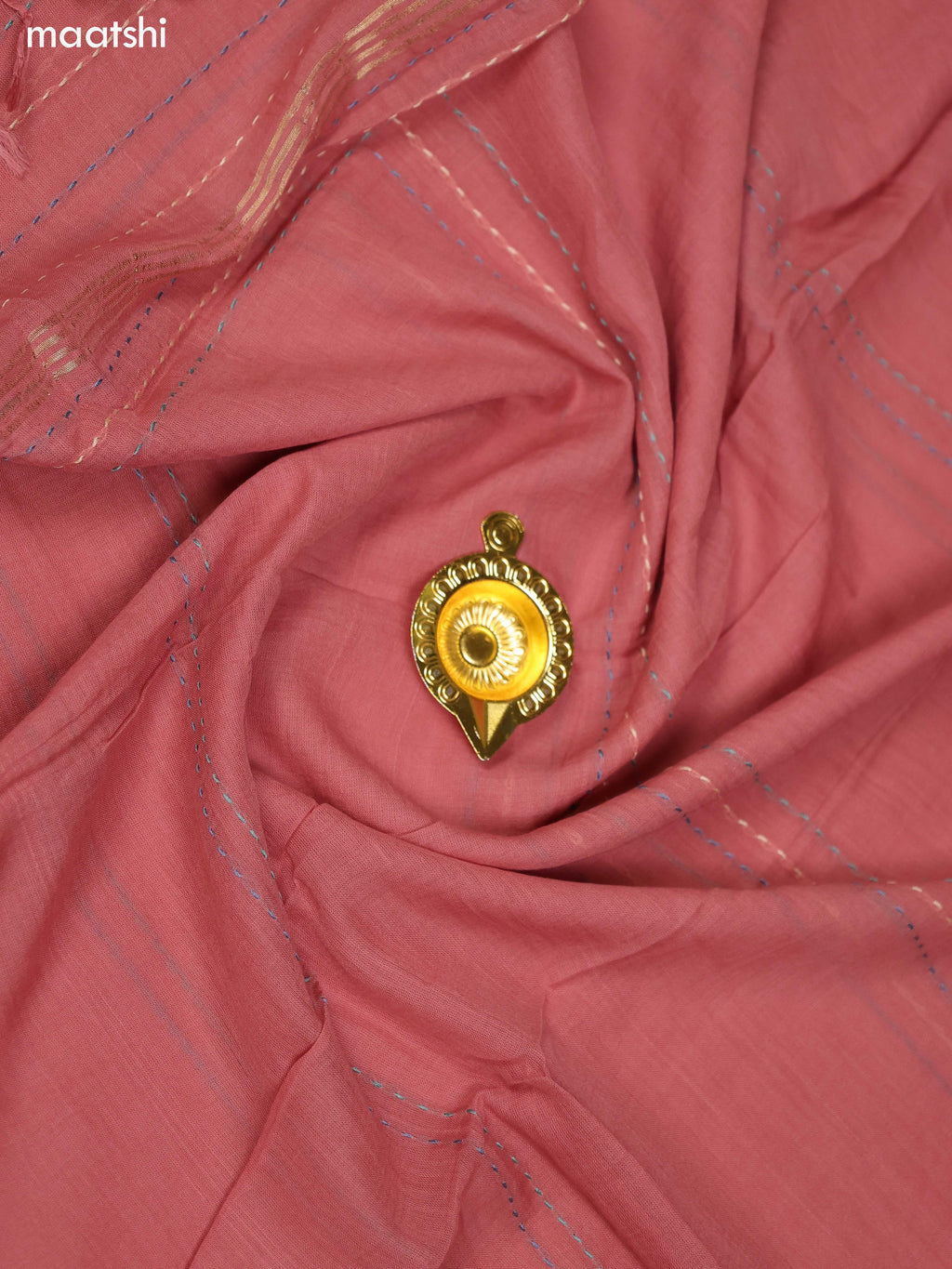 Beige and Dark Peach Chanderi Dress Material With Kantha Stitch Work and Bottom & Dupatta