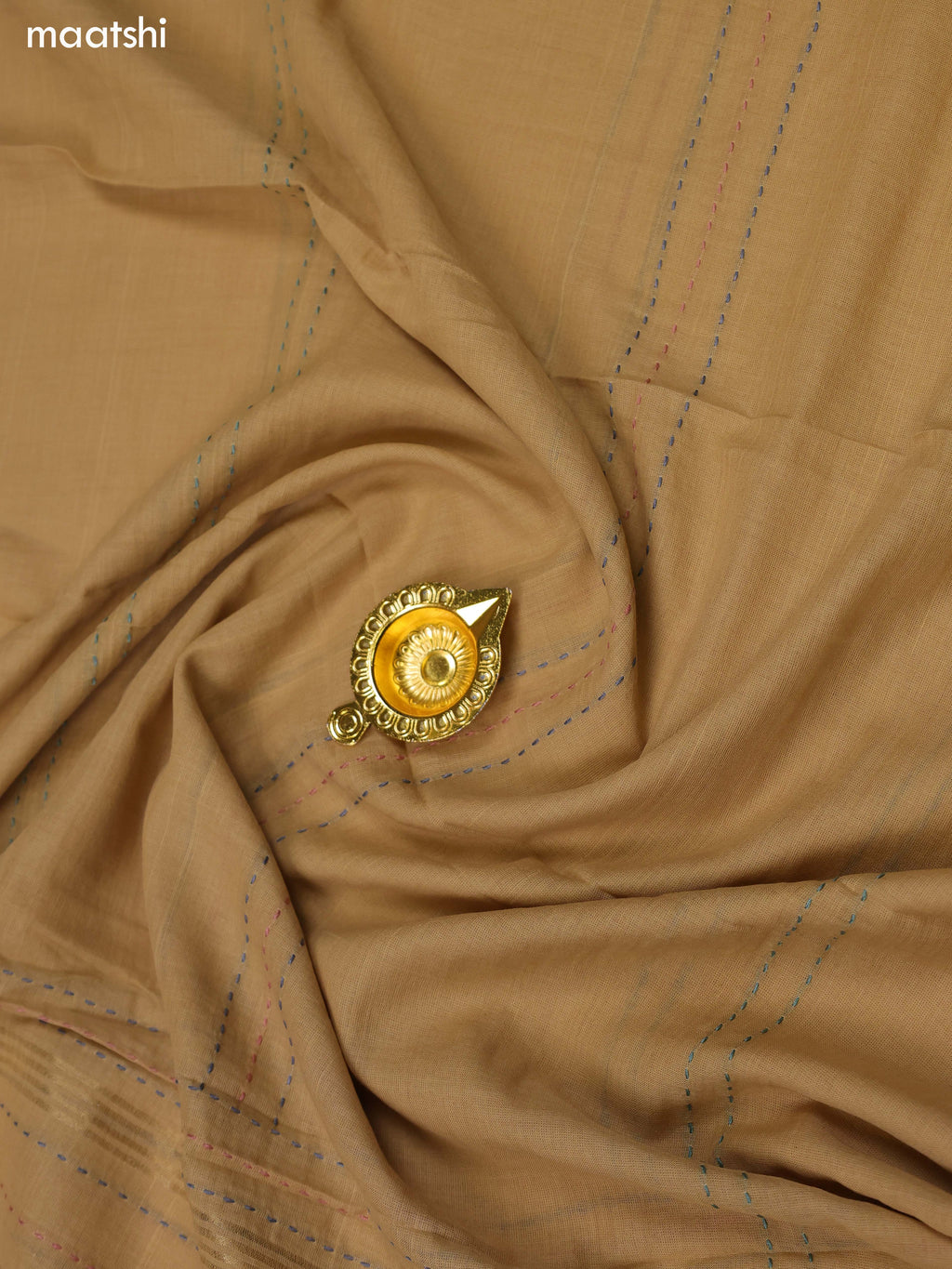 Beige and Sandal Chanderi Dress Materials With Kantha Stitch Work and Bottom & Dupatta