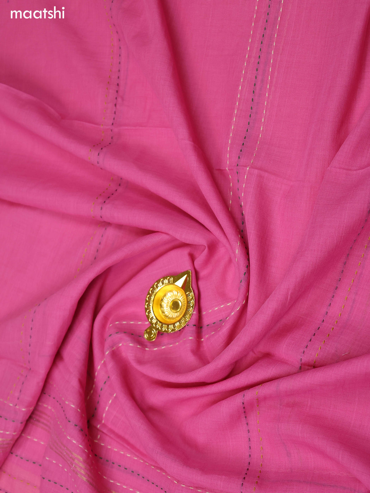 Beige and Magenta Pink Chanderi Dress Material With Kantha Stitch Work Pattern and Bottom & Dupatta