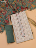 Beige and Pastel Green Chanderi Dress Material and Bottom & Dupatta
