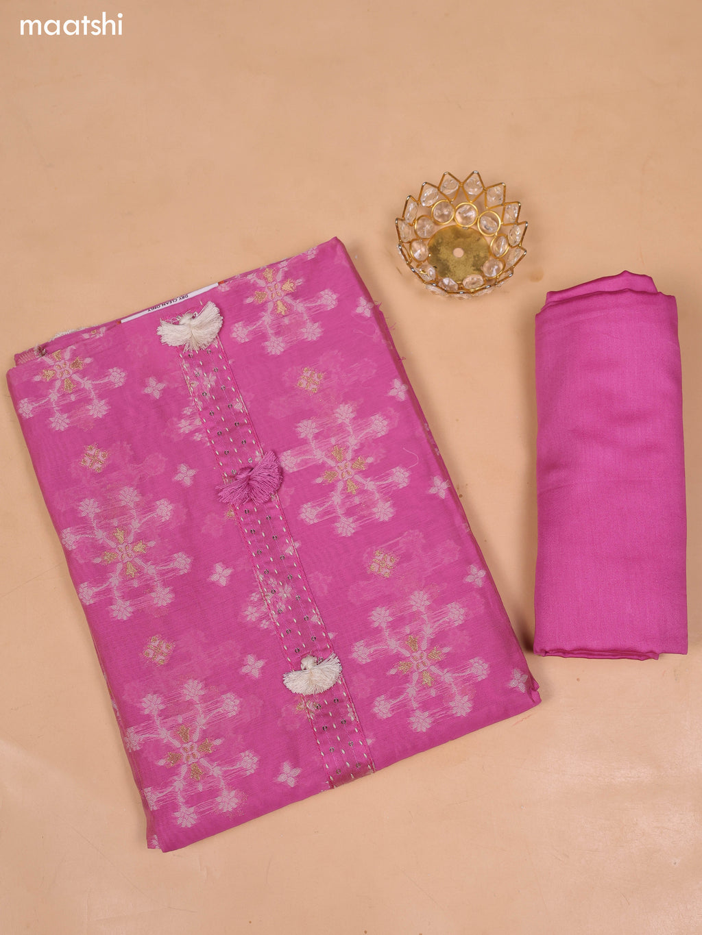 Pink and Beige Chanderi Dress Material and Bottom & Dupatta
