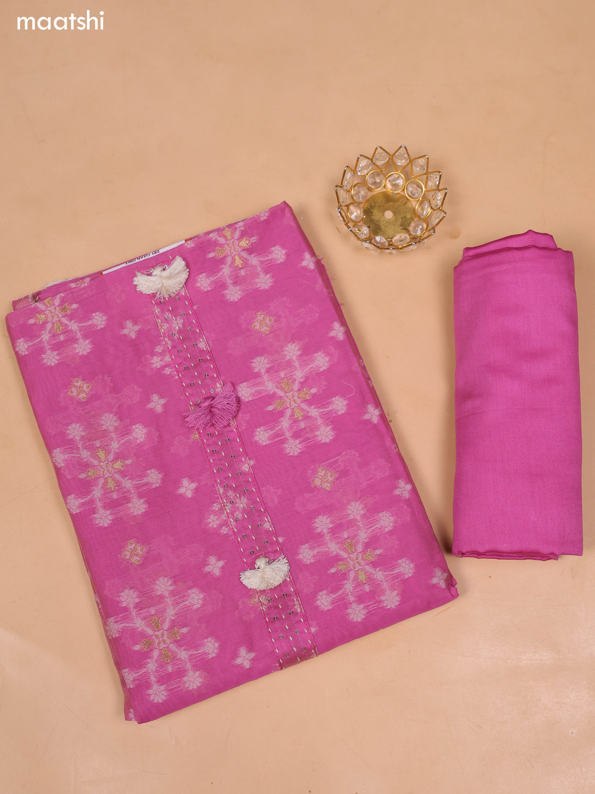 Pink and Beige Chanderi Dress Material and Bottom & Dupatta