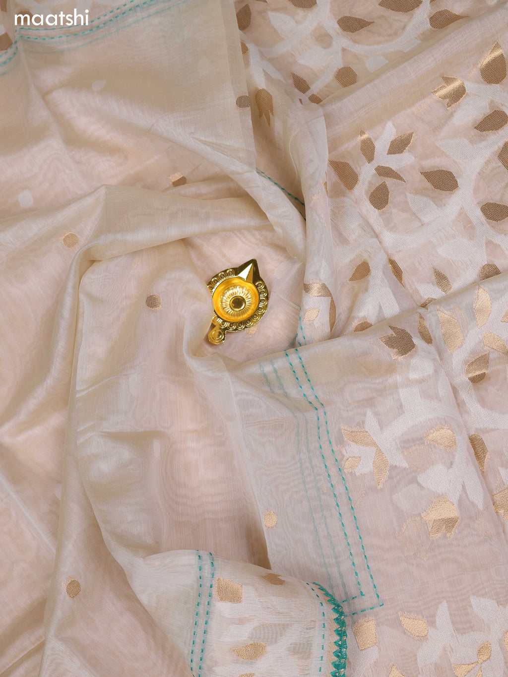Teal Green and Off White Chanderi Dress Material and Bottom & Dupatta