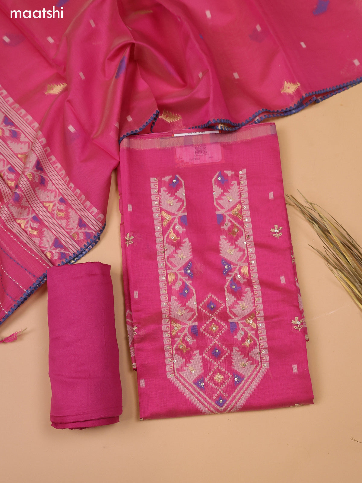 Dark Pink Chanderi Dress Material and Bottom & Dupatta