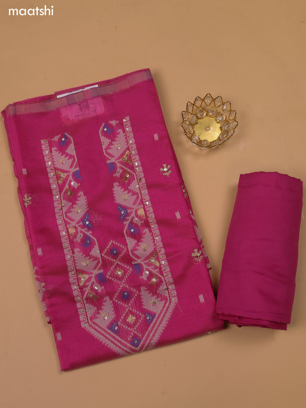 Dark Pink Chanderi Dress Material and Bottom & Dupatta