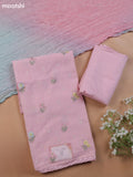 Peach Pink Mul Chanderi Dress Material With Floral Embroidery Work Buttas & Lace Work Border