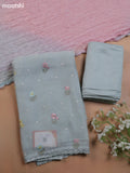 Pastel Blue Mul Chanderi Dress Material With Floral Embroidery Work Buttas & Lace Work Border