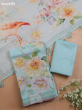 Light Blue Mul Chanderi Dress Material With Allover Floral Prints