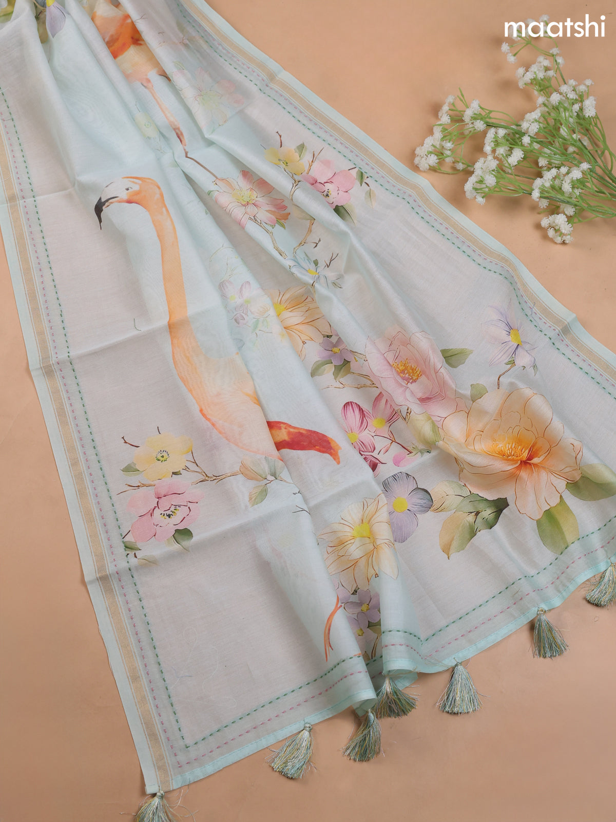 Light Blue Mul Chanderi Dress Material With Allover Floral Prints
