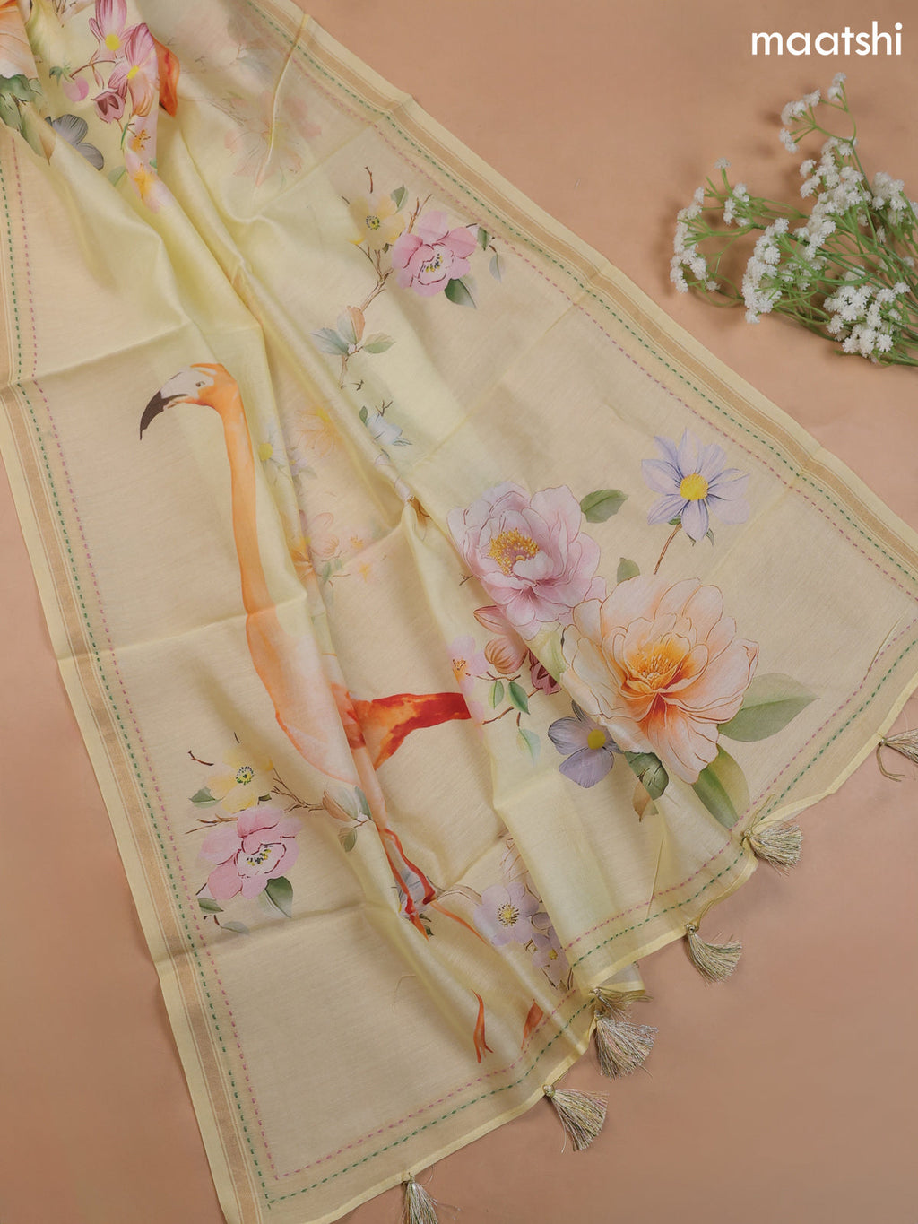 Pale Yellow Mul Chanderi Dress Material With Allover Floral Prints