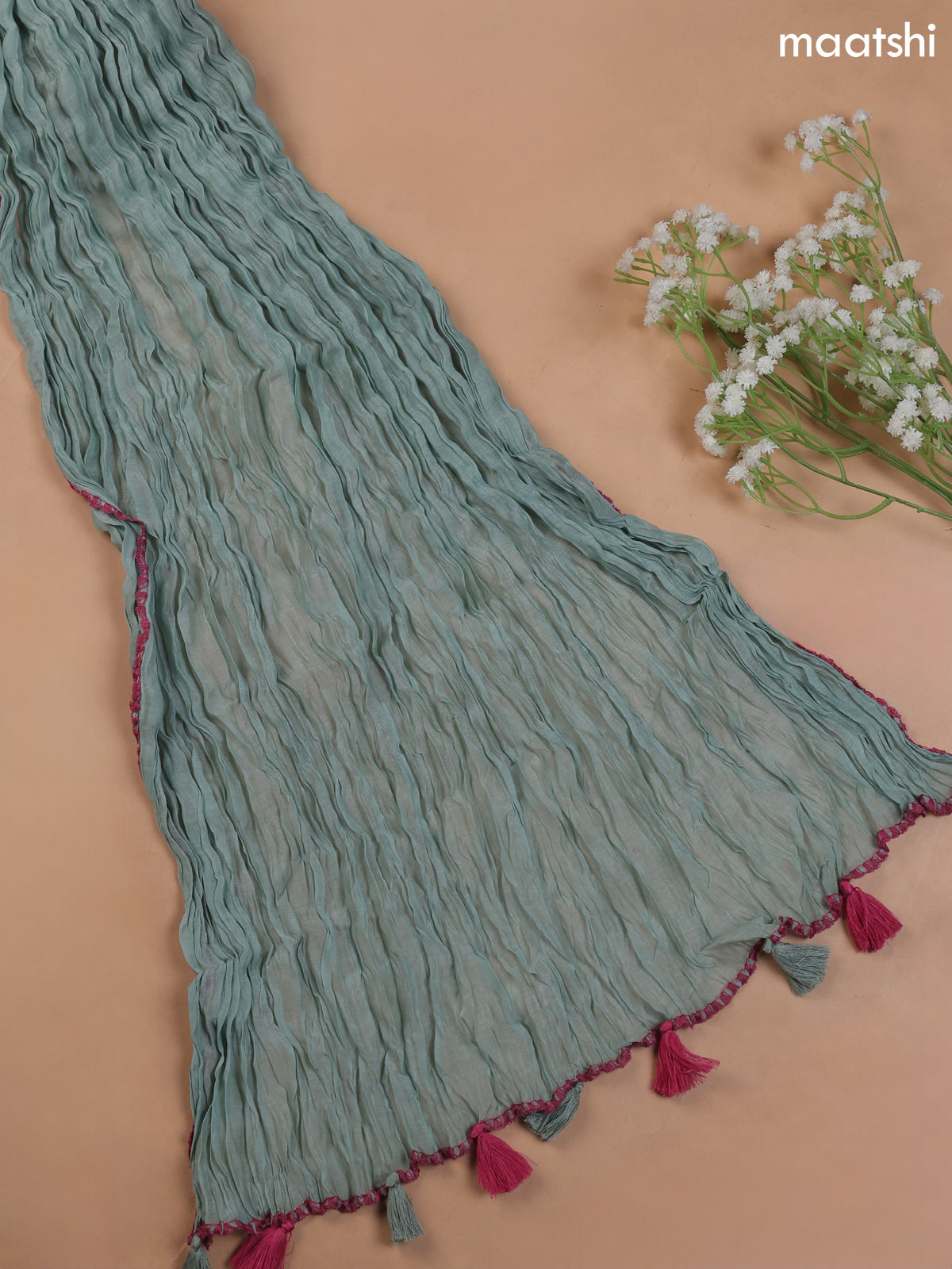 Pastel Green Mul Chanderi Dress Material With Allover Floral Prints