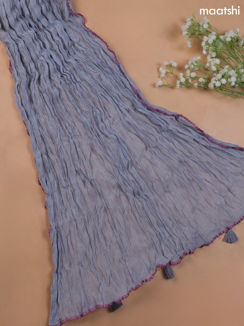 Grey Mul Chanderi Dress Material With Allover Floral Prints