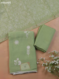 Pastel Green Mul Chanderi Dress Material With Floral Embroidery Work Buttas