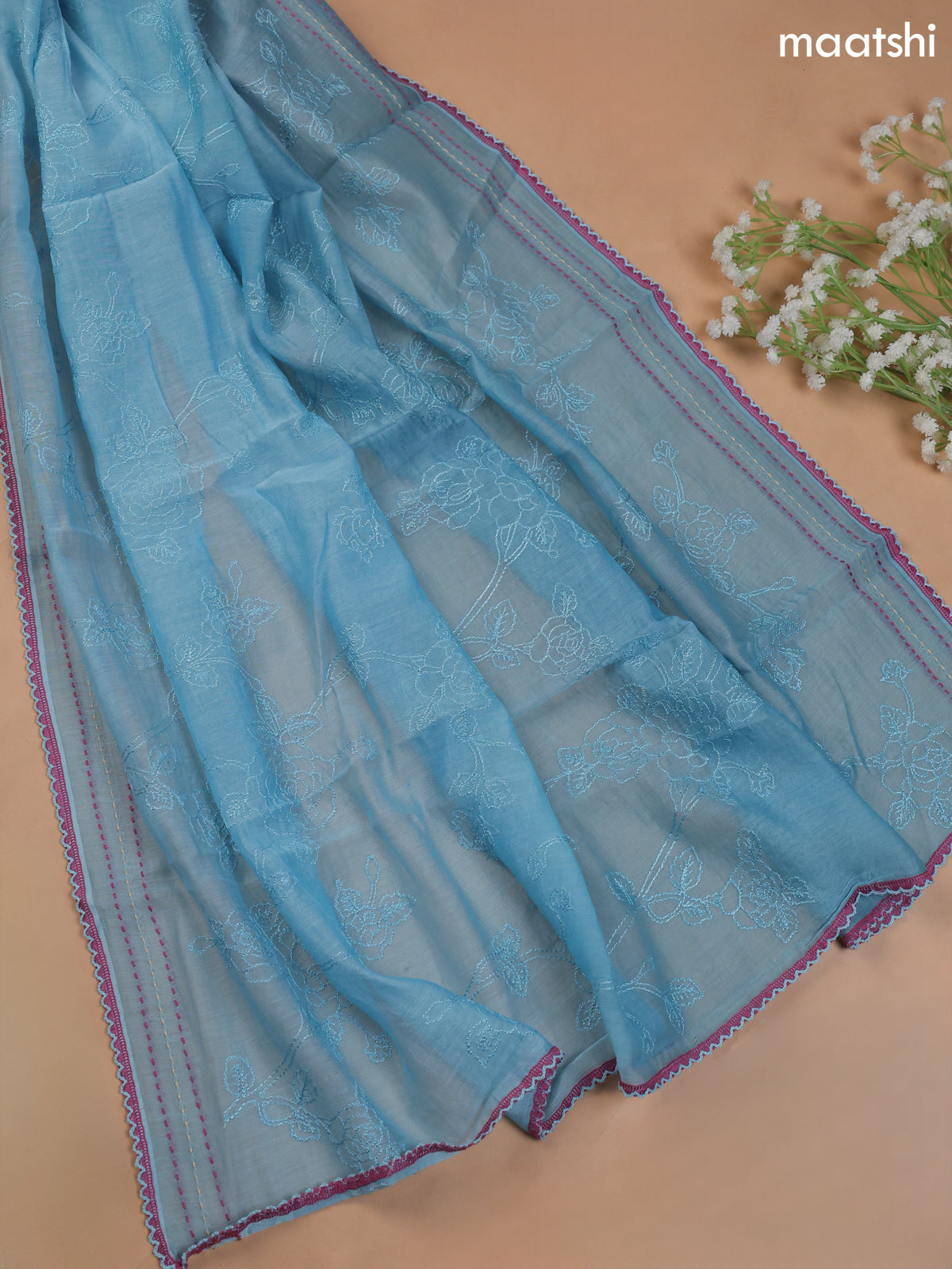 Light Blue Mul Chanderi Dress Material With Allover Floral Prints