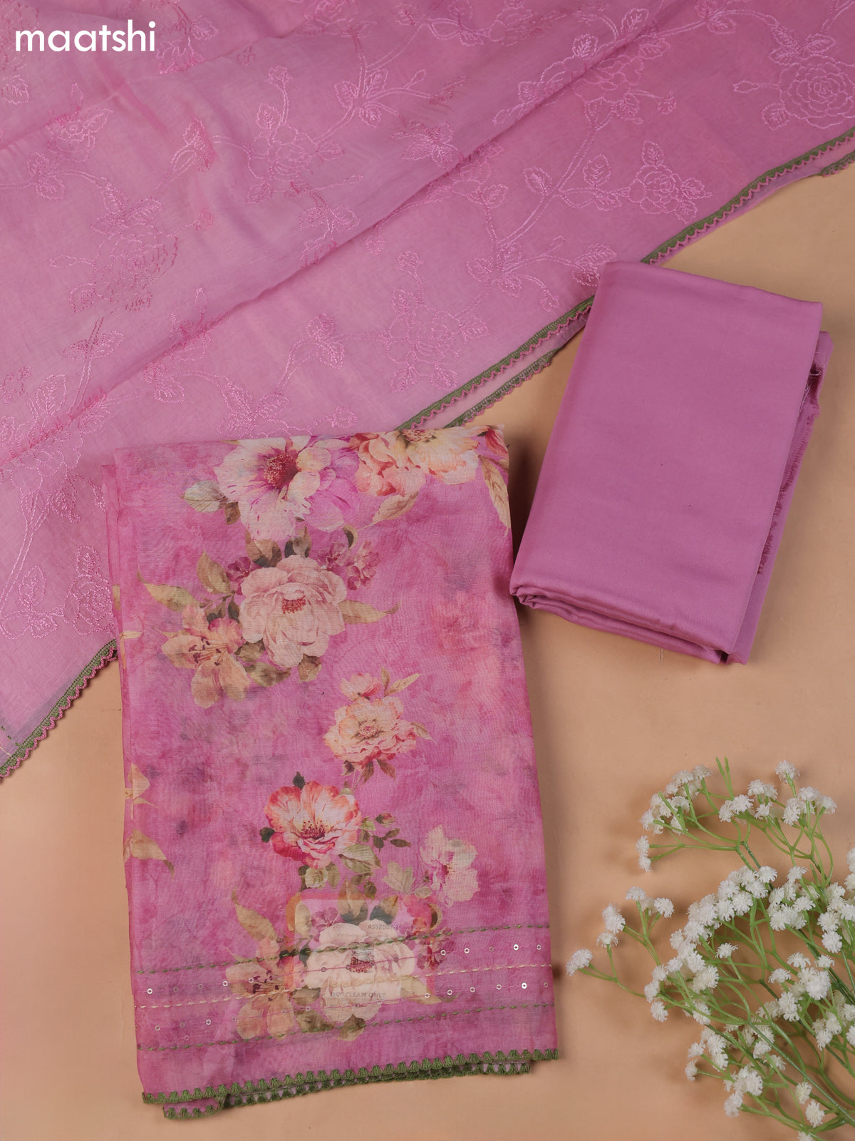 Peach Pink Mul Chanderi Dress Material With Allover Floral Prints