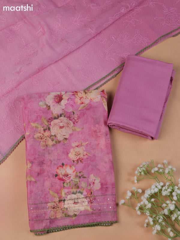Peach Pink Mul Chanderi Dress Material With Allover Floral Prints
