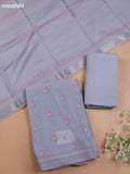 Greyish Blue Mul Chanderi Dress Material With Embroidery Work & Kantha Stitch Work Border