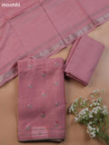 Peach Pink Mul Chanderi Dress Material With Embroidery Work & Kantha Stitch Work Border