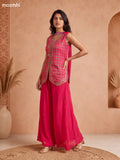 Rani Pink Tissue Embroidery Work Short Straight Suit